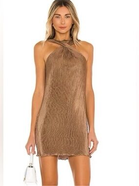 Song Of Style Pluto Bronze Pleated Lightweight Mini Dress — Size Small